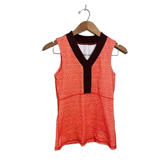 Lululemon V-Neck Tank‎ Top Womens Size Print Orange Brown Trim - Picture 1 of 5